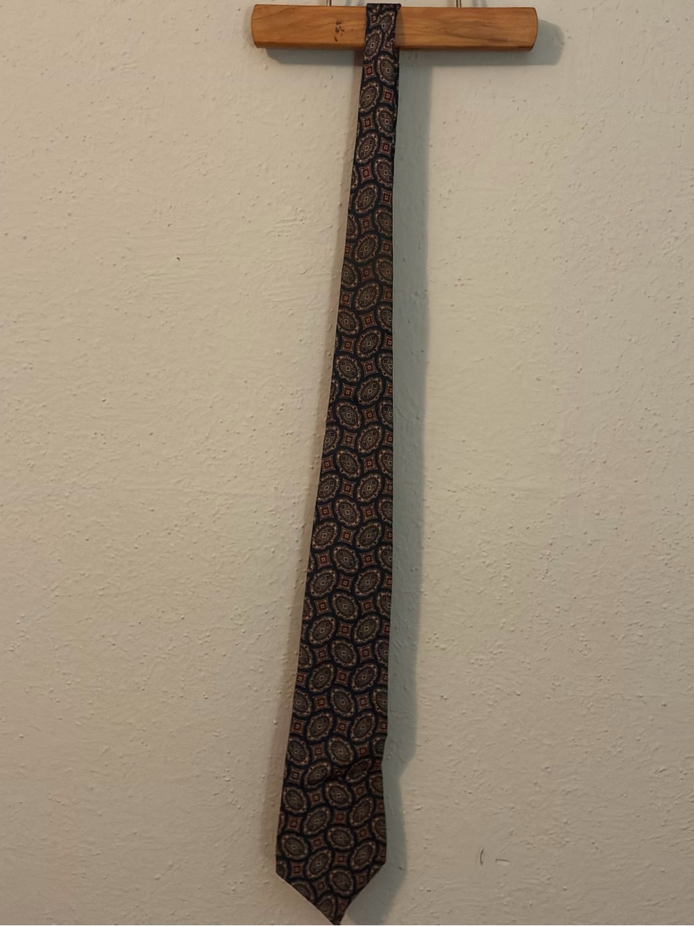 Vintage Oscar de la Renta Couture Silk Tie Paisley Medallion Navy Burgundy